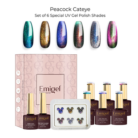 Emigel - Set of 6- Peacock Cateye UV Gel Polish